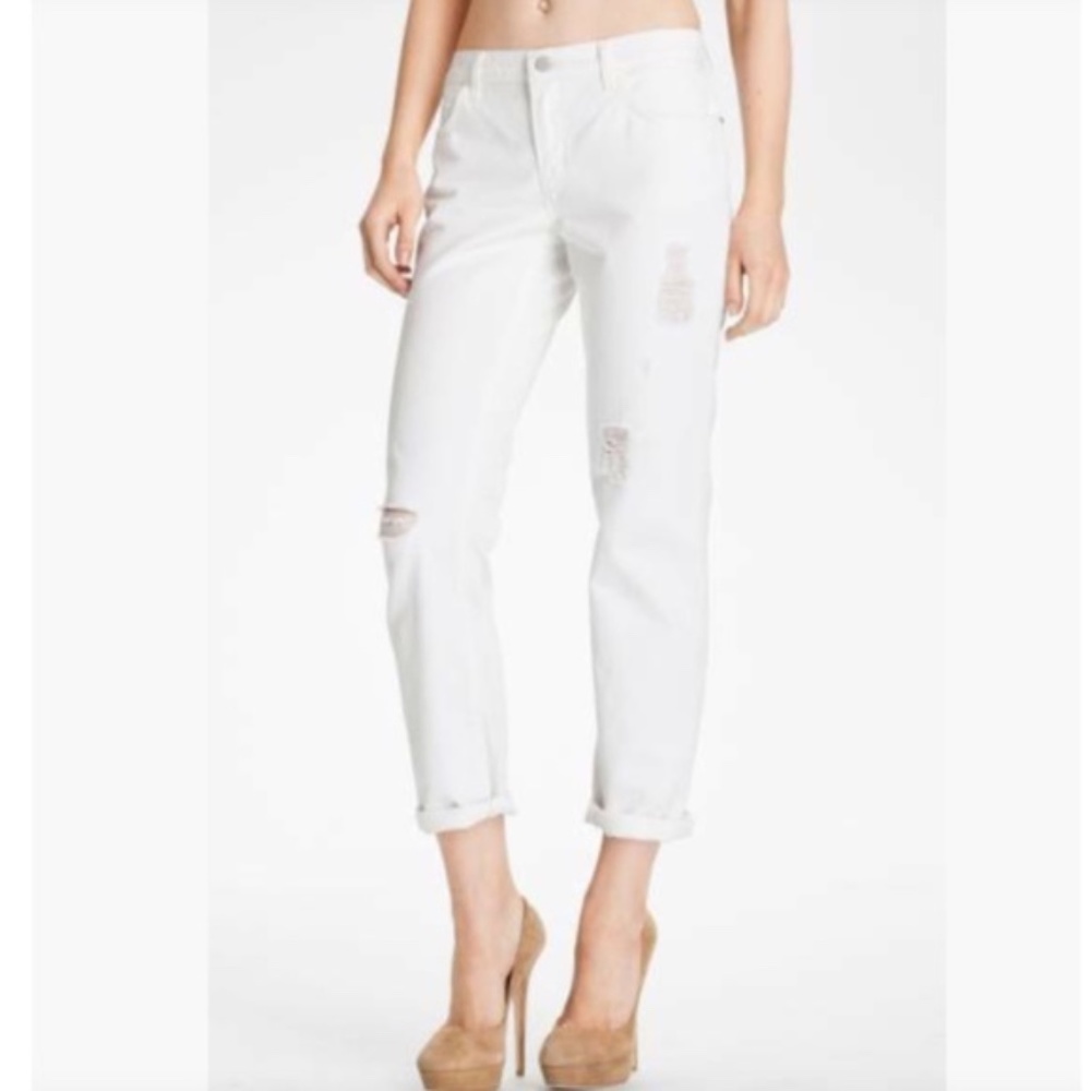 J Brand Aiden Distressed White Boyfriend Jeans